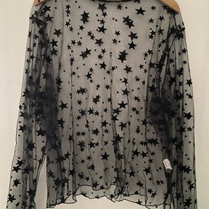 Black Mesh Star Long Sleeve Sheer Top